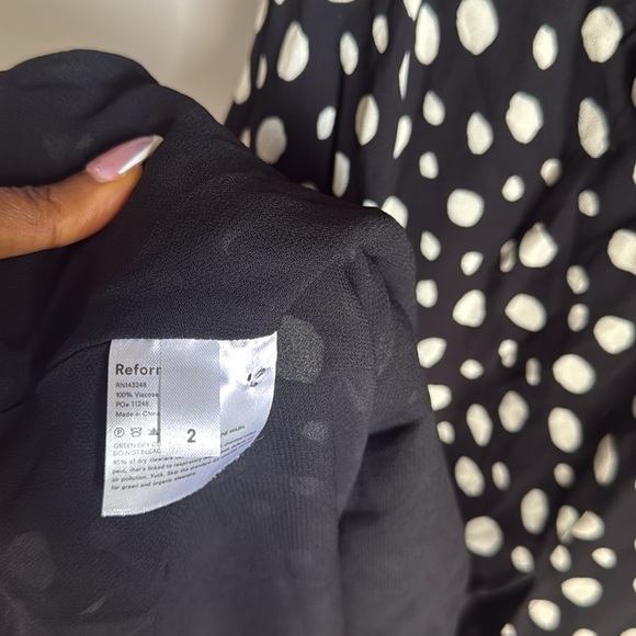 Reformation WILDFLOWER POLKA-DOT GEORGETTE MIDI DRESS IN BLACK 2 - Picture 9 of 16